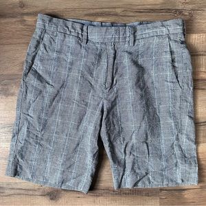 J Crew 30 Slim Bowery Shorts, 9 inch inseam, Blue Gray White, Plaid, Linen